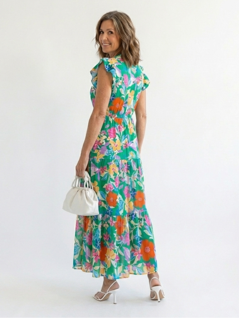 VIVIENNE | FLORAL V-NECK TIERED MIDI DRESS