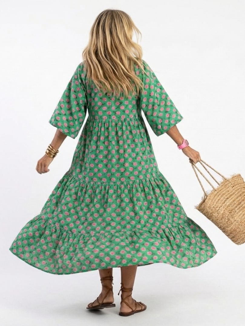 ROSIE | FLORAL PRINT V-NECK TIERED MIDI DRESS