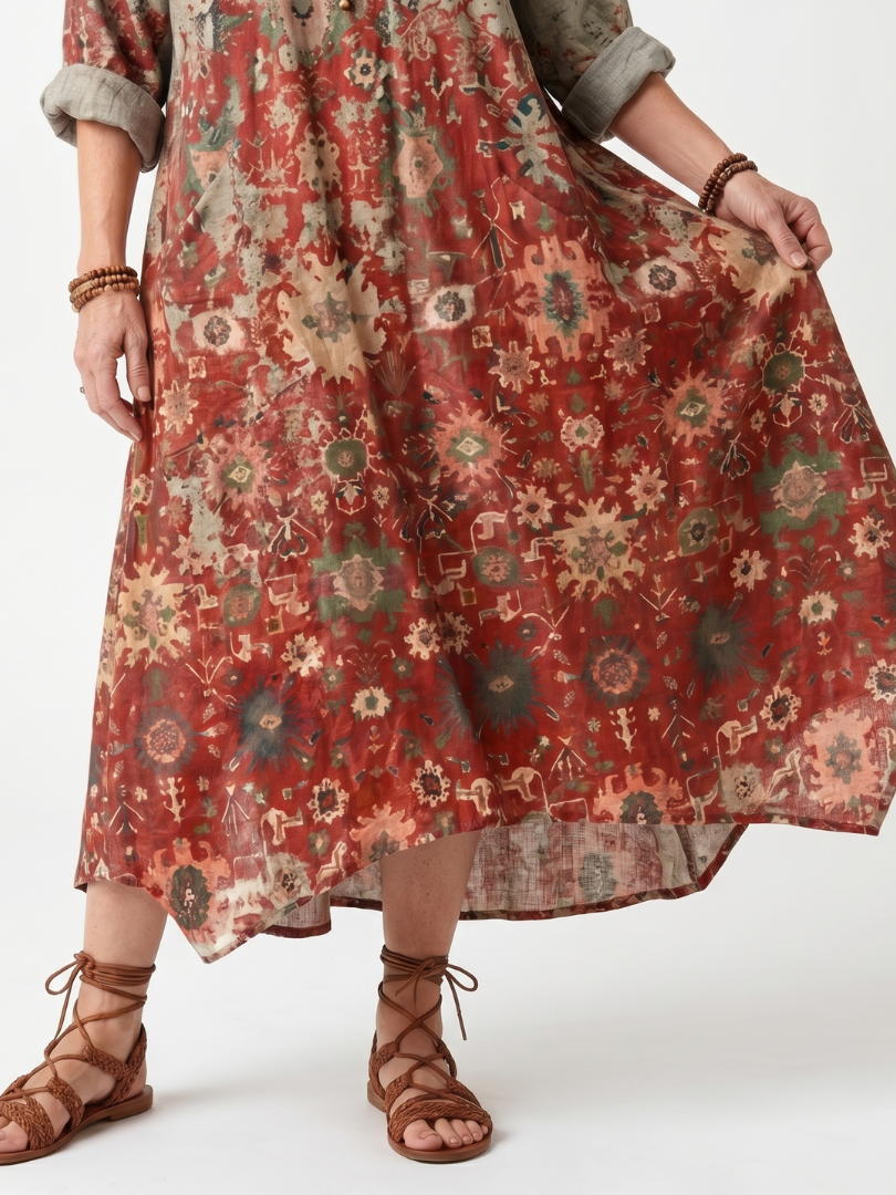 AURELIA | MIXED PATTERN RELAXED POCKET MIDI DRESS