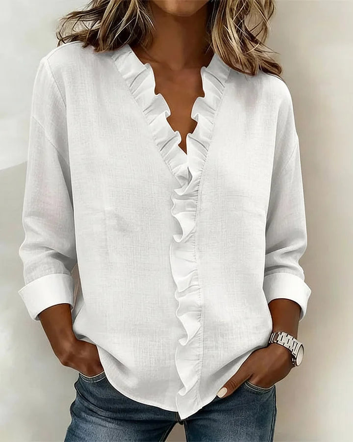 ELENA | RUFFLED V-NECK BLOUSE WITH LONG SLEEVES