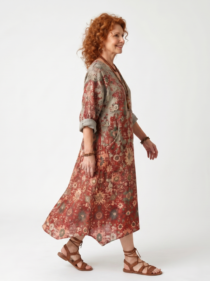 AURELIA | MIXED PATTERN RELAXED POCKET MIDI DRESS