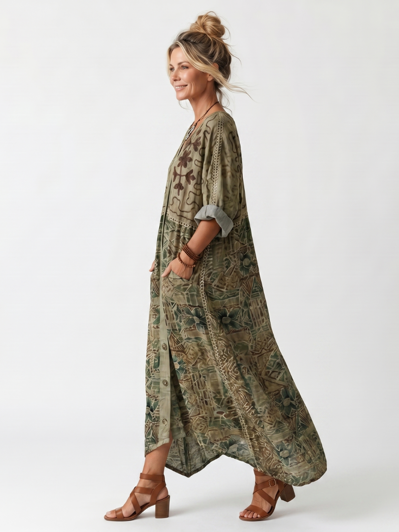 ADRIANA | BUTTON FRONT OVERSIZED POCKET MIDI DRESS