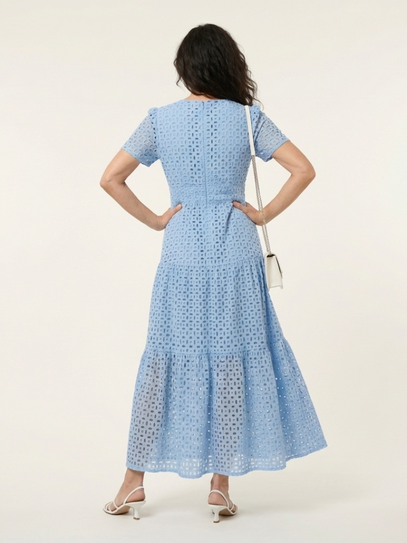 MAREN | V NECK SHORT SLEEVE TIERED MIDI DRESS