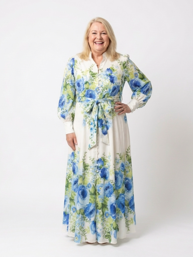 ZINNIA | LONG SLEEVE FLORAL BUTTON FRONT MAXI DRESS
