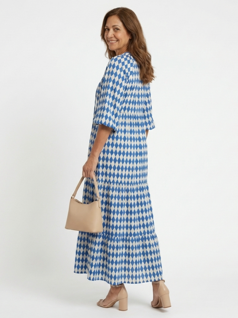 ROMY | DIAMOND PRINT TIERED MIDI DRESS