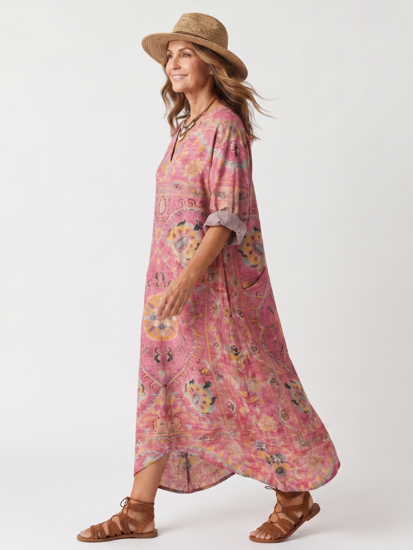 JULIETTE | ABSTRACT PRINT RELAXED POCKET MIDI DRESS