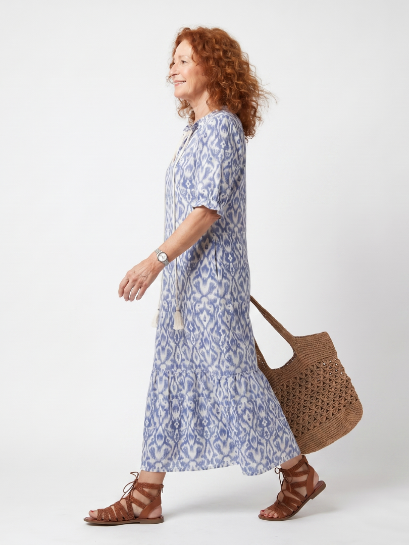 FLORENCE | TASSEL TIE NECK PRINTED MIDI DRESS