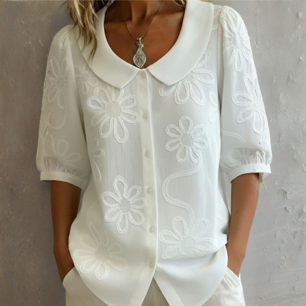 ROSALIE | EMBROIDERED BUTTON-FRONT BLOUSE