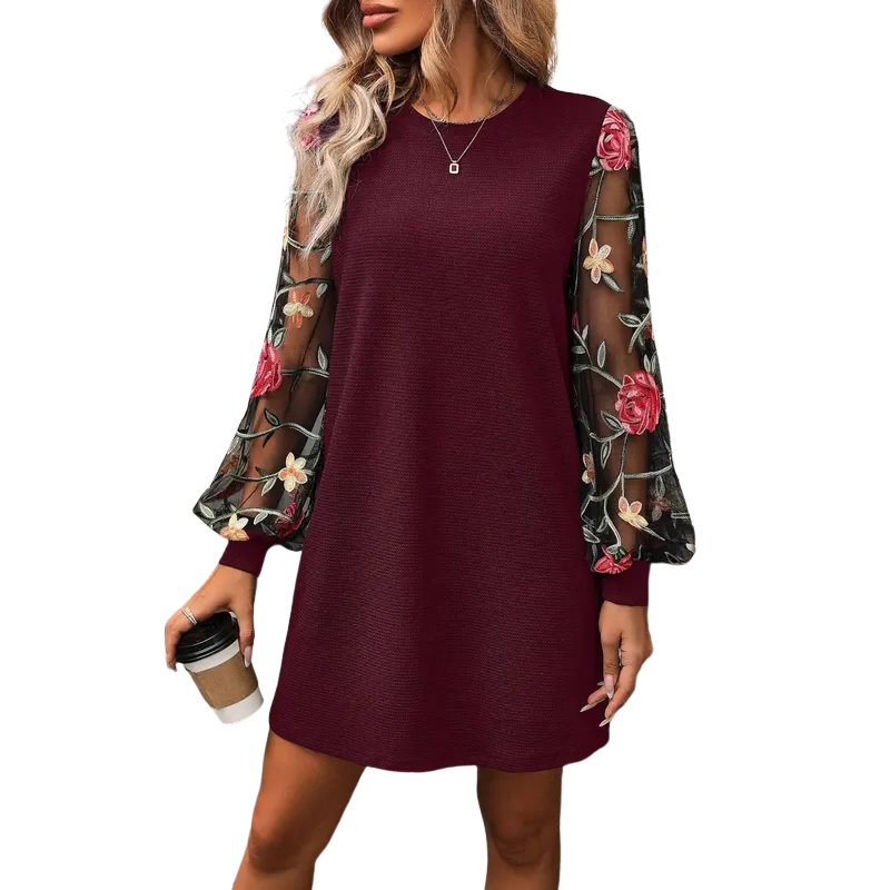 SOPHIA | FLORAL EMBROIDERED BISHOP SLEEVE DRESS