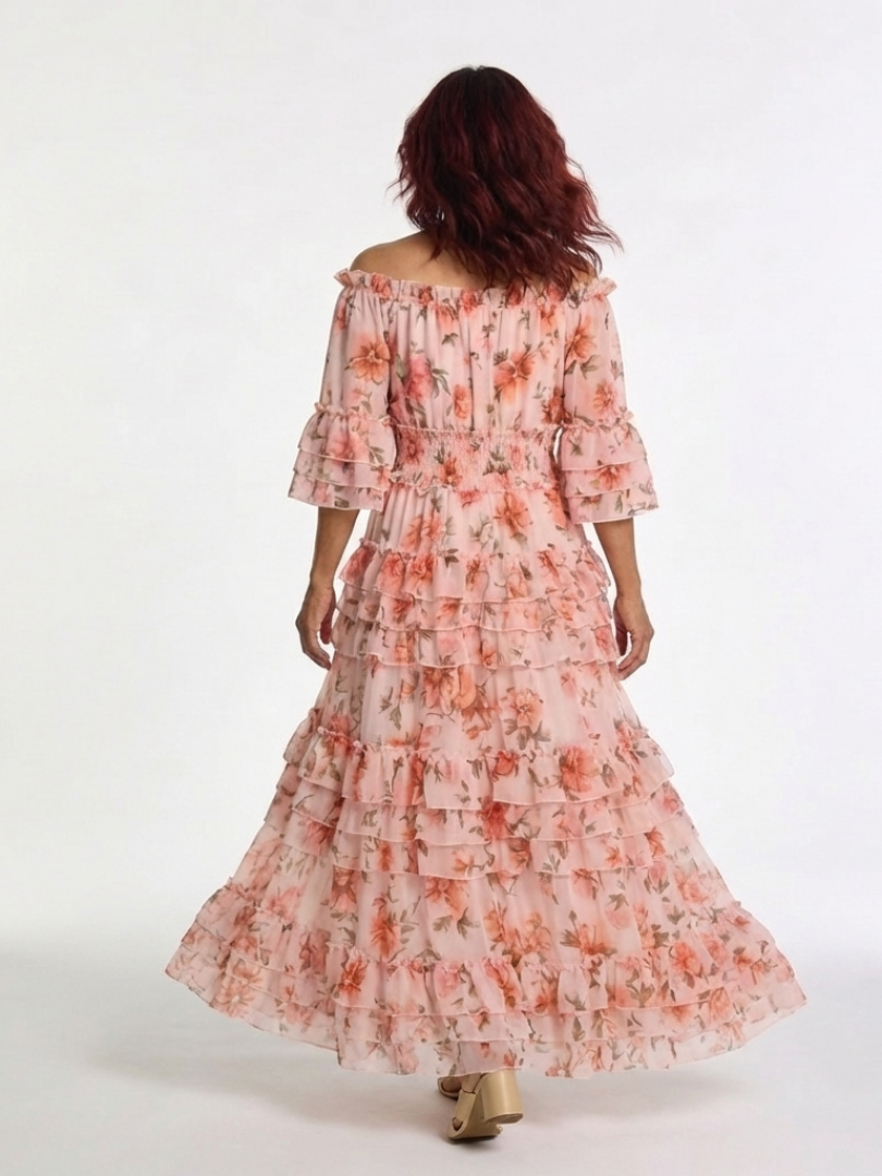 ADELHEID | OFF SHOULDER FLORAL RUFFLE TIERED MAXI DRESS