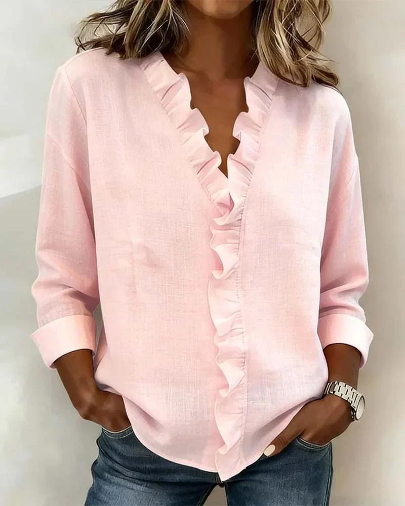 ELENA | RUFFLED V-NECK BLOUSE WITH LONG SLEEVES
