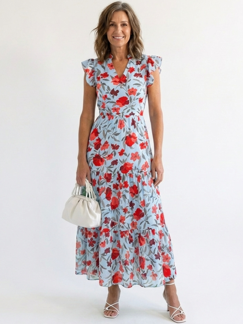 VIVIENNE | FLORAL V-NECK TIERED MIDI DRESS