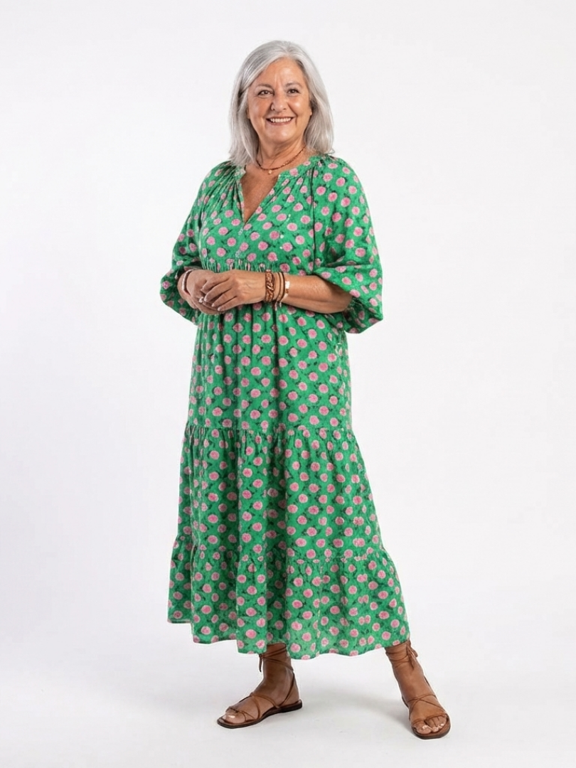 ROSIE | FLORAL PRINT V-NECK TIERED MIDI DRESS