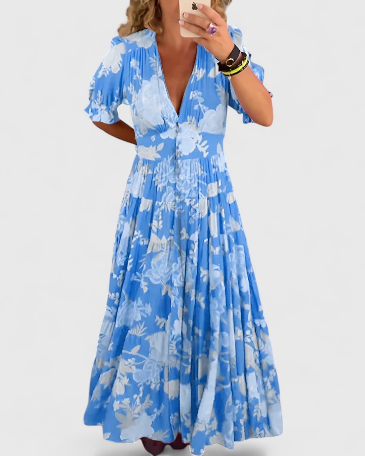 MIRANDA ELEGANT FLORAL V-NECK DRESS