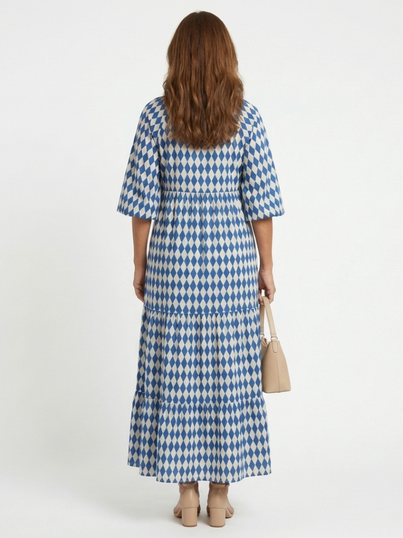 ROMY | DIAMOND PRINT TIERED MIDI DRESS