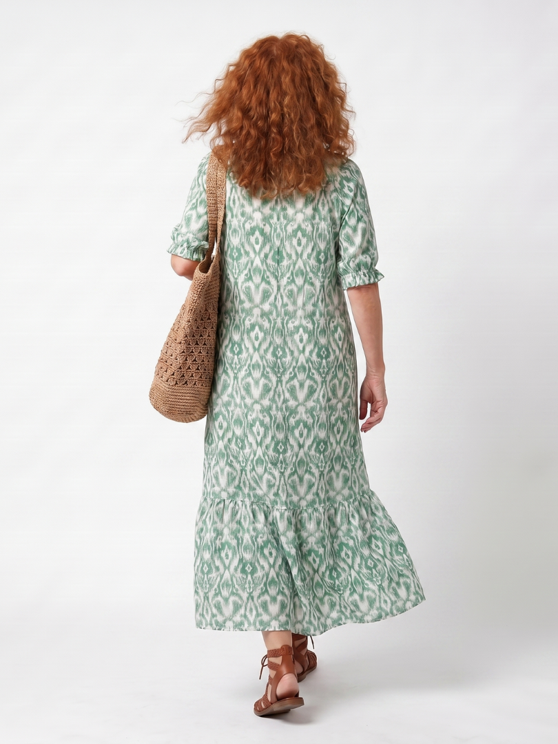GIULIA | PATTERN V NECK TASSEL MIDI DRESS