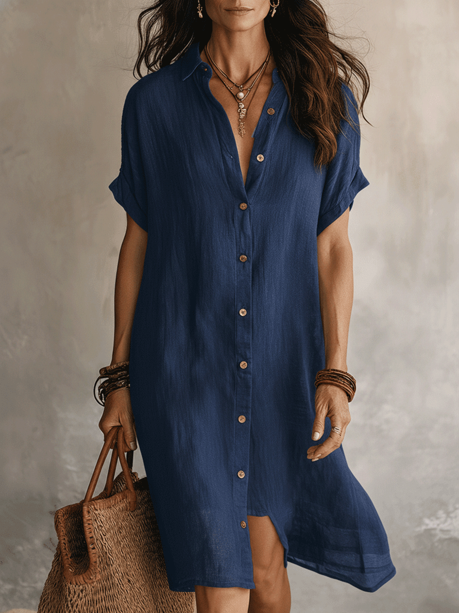 NORA | RELAXED FIT BUTTONED LINEN MIDI DRESS