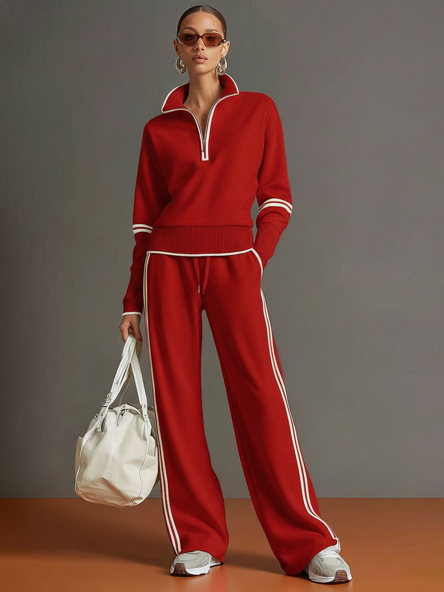MARIETTA | ZIP-NECK WIDE-LEG TWO-PIECE SET