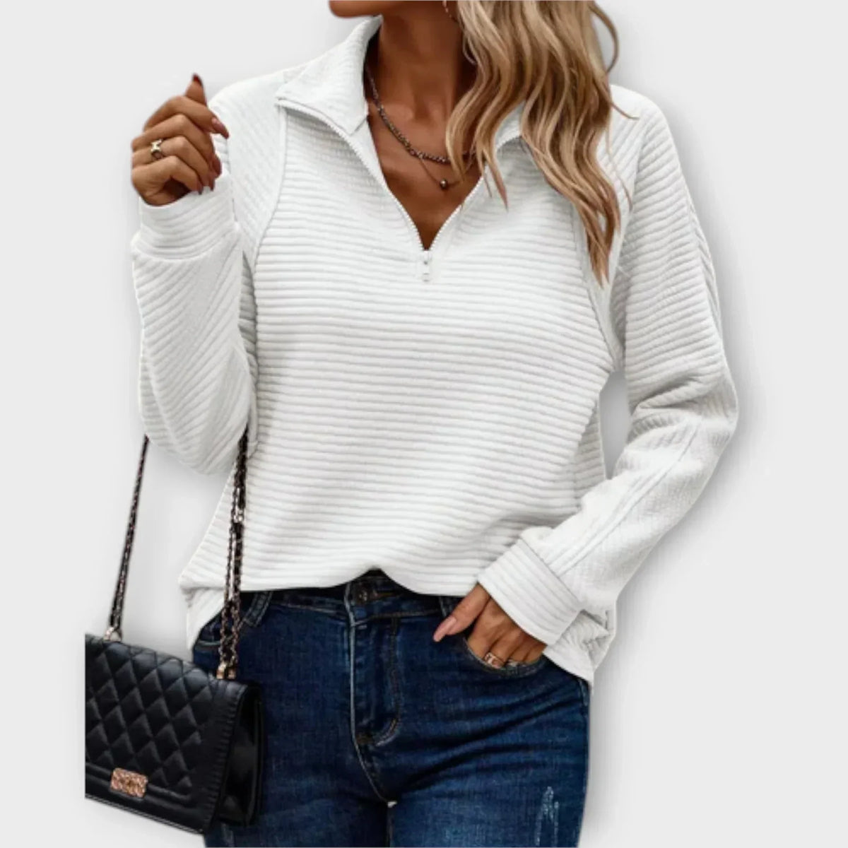 ANNASTASIA | HALF-ZIP V-NECK SWEATER