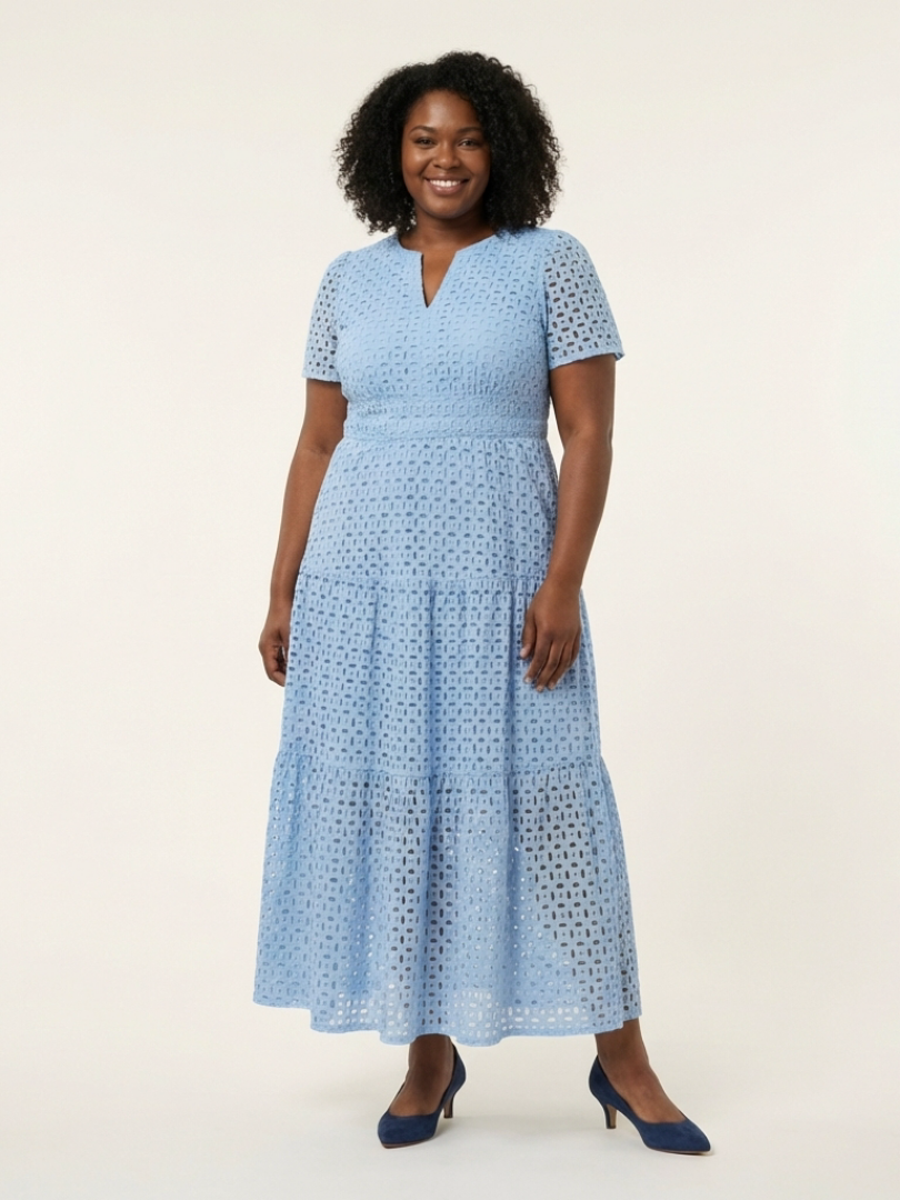 MAREN | V NECK SHORT SLEEVE TIERED MIDI DRESS