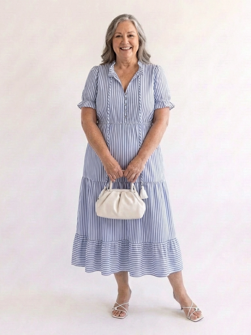 ANOUK | SHORT SLEEVE STRIPED TIERED MIDI DRESS