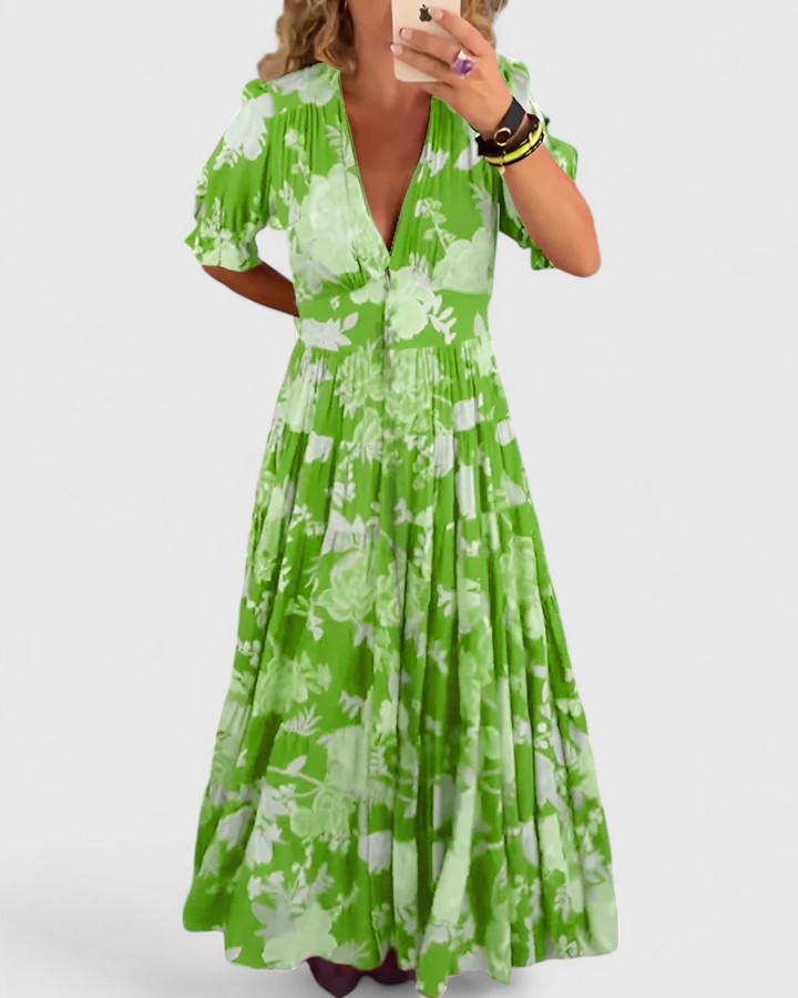 MIRANDA ELEGANT FLORAL V-NECK DRESS