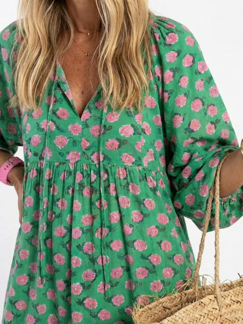 ROSIE | FLORAL PRINT V-NECK TIERED MIDI DRESS