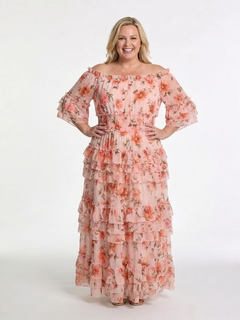 ADELHEID | OFF SHOULDER FLORAL RUFFLE TIERED MAXI DRESS