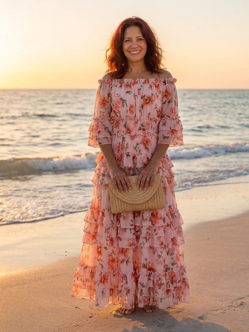 ADELHEID | OFF SHOULDER FLORAL RUFFLE TIERED MAXI DRESS
