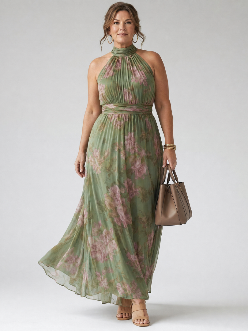 CELESTE | DEFINED WAIST LIGHT TUMMY COVERAGE FLORAL MIDI DRESS