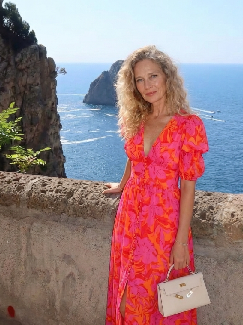 GENEVRA | FLORAL V NECK PUFF SLEEVE MIDI DRESS