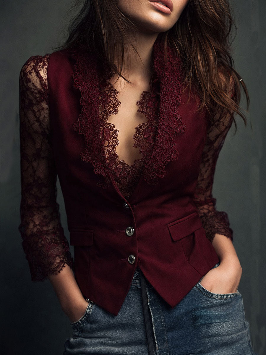NOEMIE | STRUCTURED BLAZER TOP WITH SHEER SLEEVES