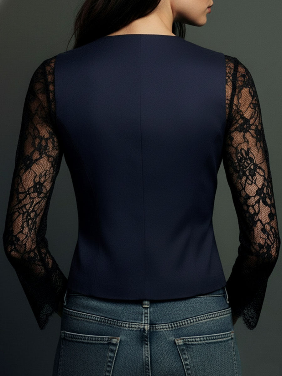 NOEMIE | STRUCTURED BLAZER TOP WITH SHEER SLEEVES