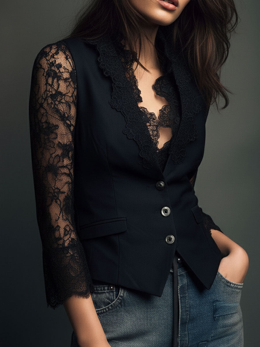 NOEMIE | STRUCTURED BLAZER TOP WITH SHEER SLEEVES