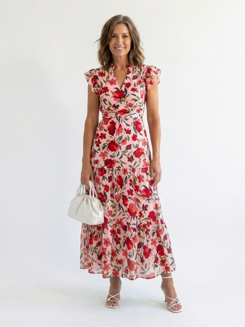 VIVIENNE | FLORAL V-NECK TIERED MIDI DRESS