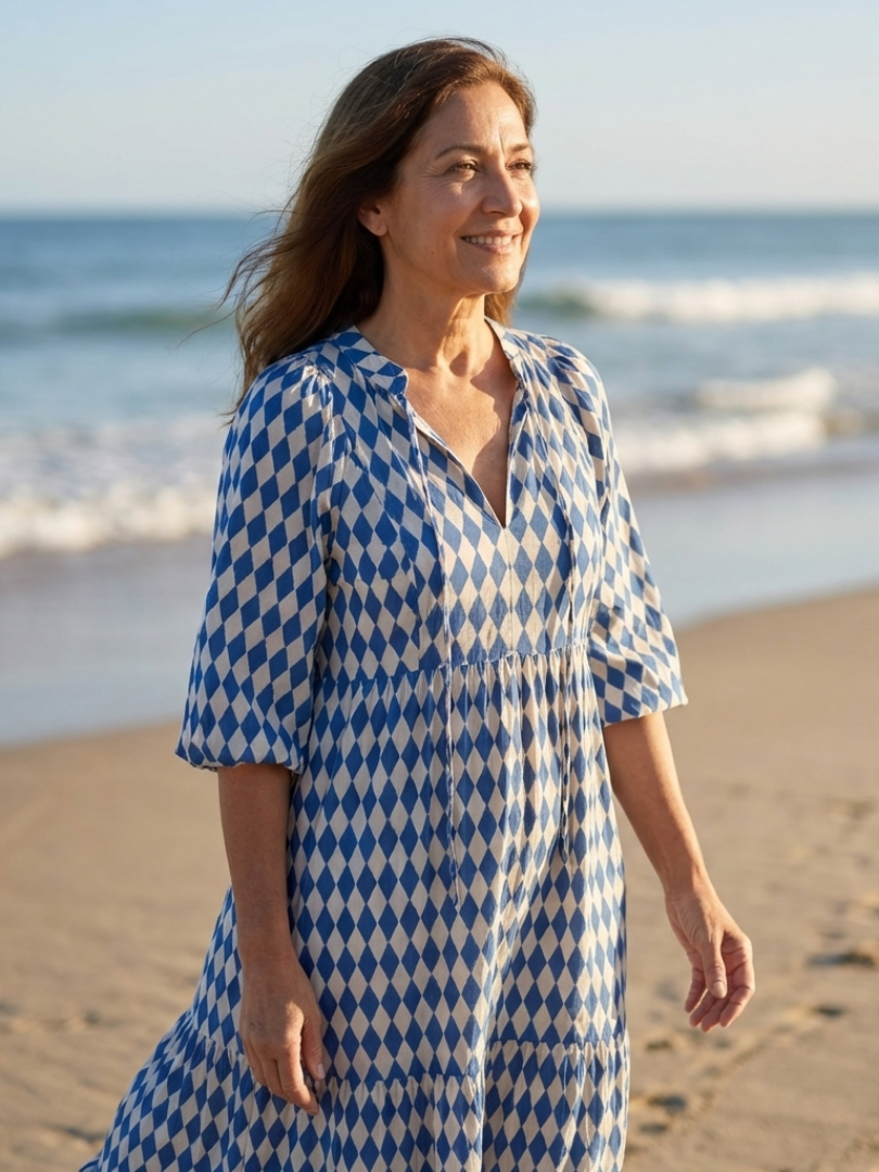 ROMY | DIAMOND PRINT TIERED MIDI DRESS