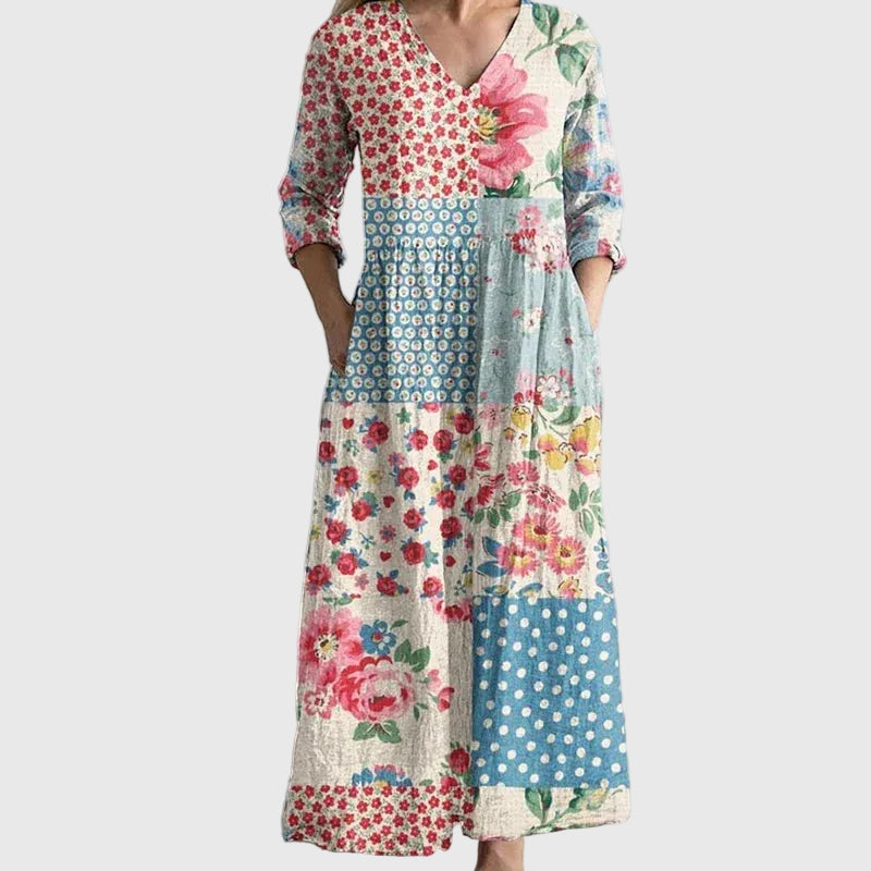 ELSIE | PATCHWORK MAXI DRESS WITH TUMMY COVERAGE
