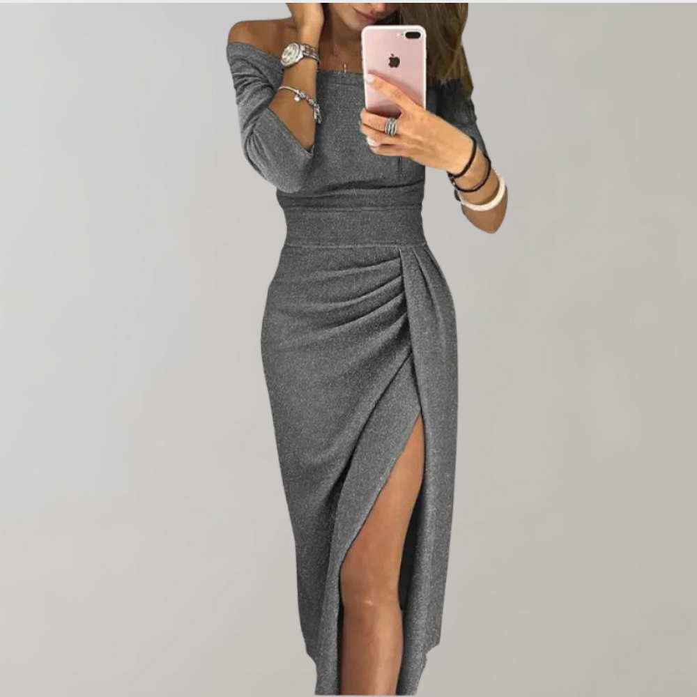 MAYA | ELEGANT OFF-SHOULDER SLIT DRESS