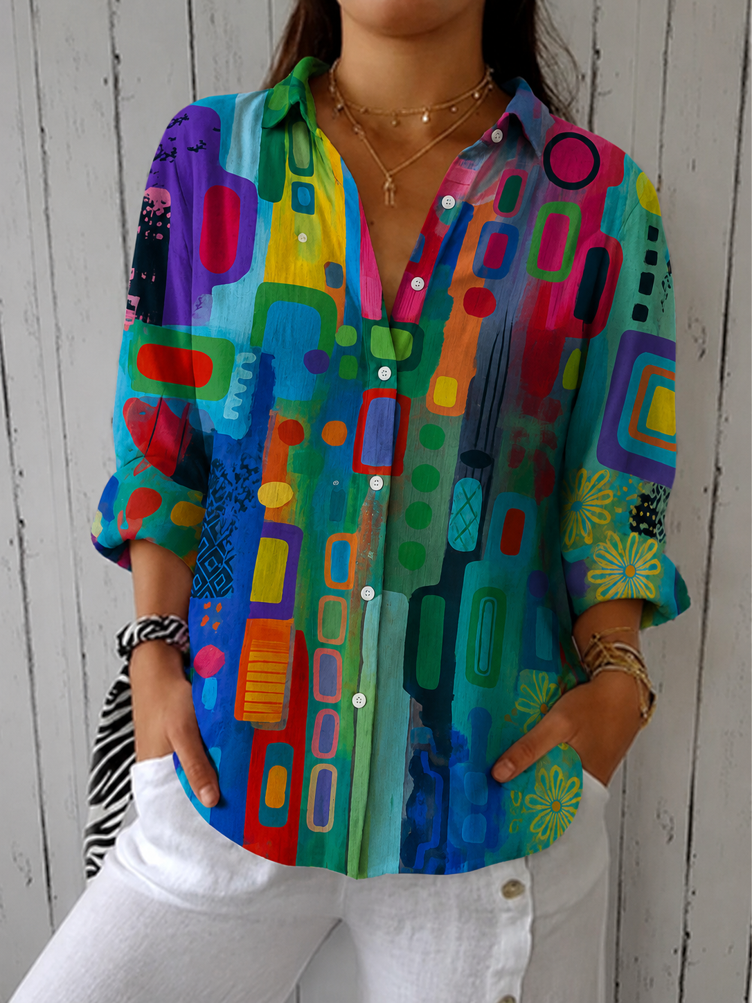 CATALINA | VIBRANT ARTISTIC BUTTON-UP BLOUSE