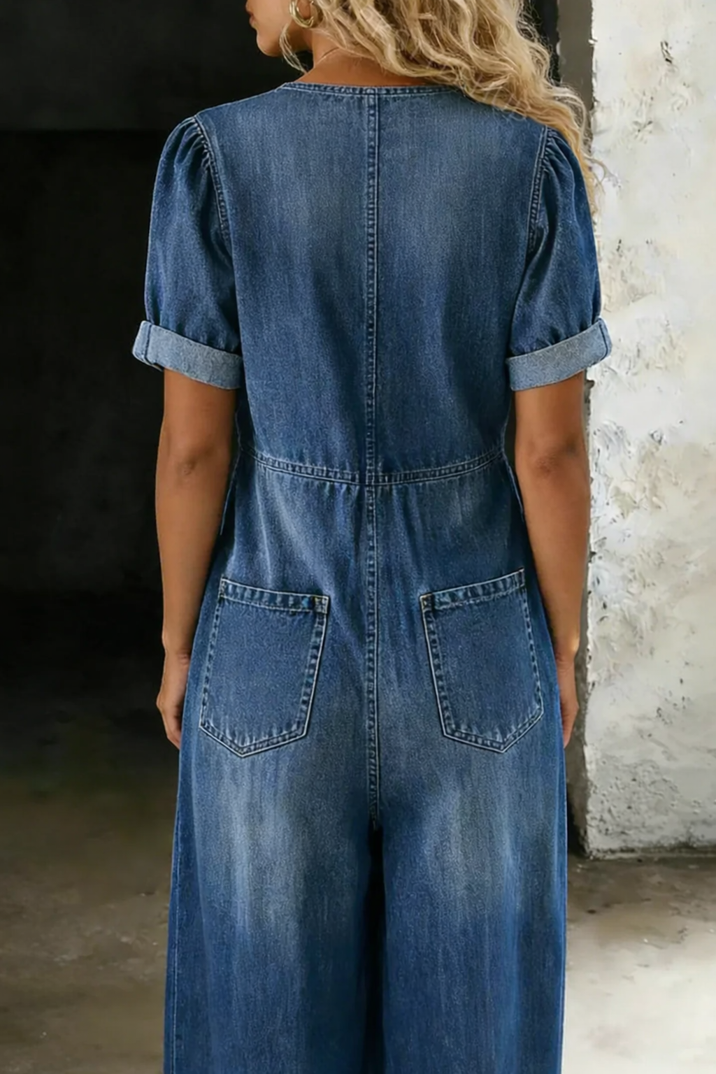 MAYE | DENIM V-NECK WIDE-LEG JUMPSUIT