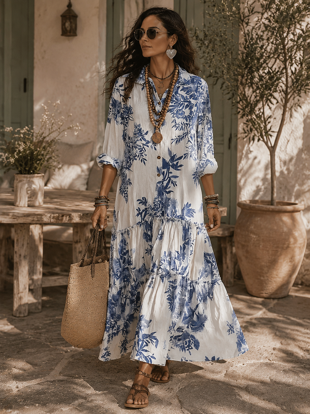 DAHLIA | BOHEMIAN BLUE FLORAL TIERED MAXI DRESS