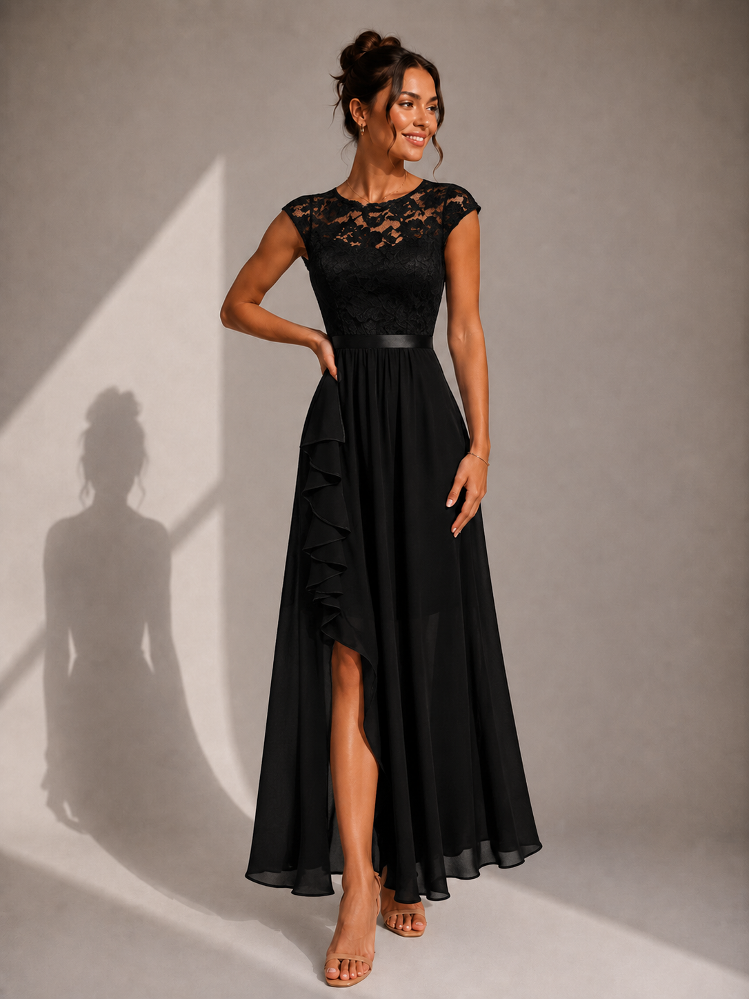 SUSIE | LACE-BODICE HIGH-LOW MAXI DRESS