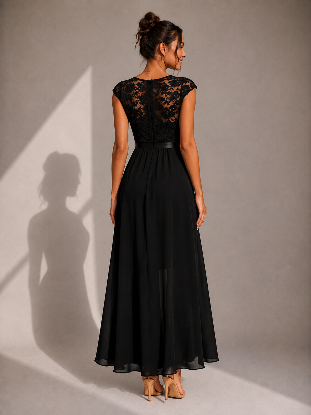 SUSIE | LACE-BODICE HIGH-LOW MAXI DRESS