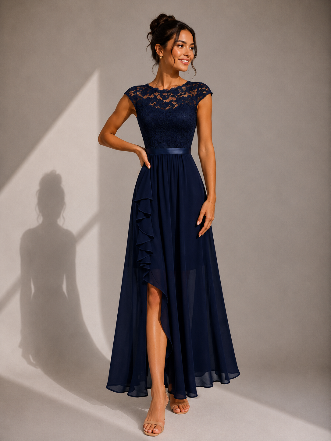 SUSIE | LACE-BODICE HIGH-LOW MAXI DRESS