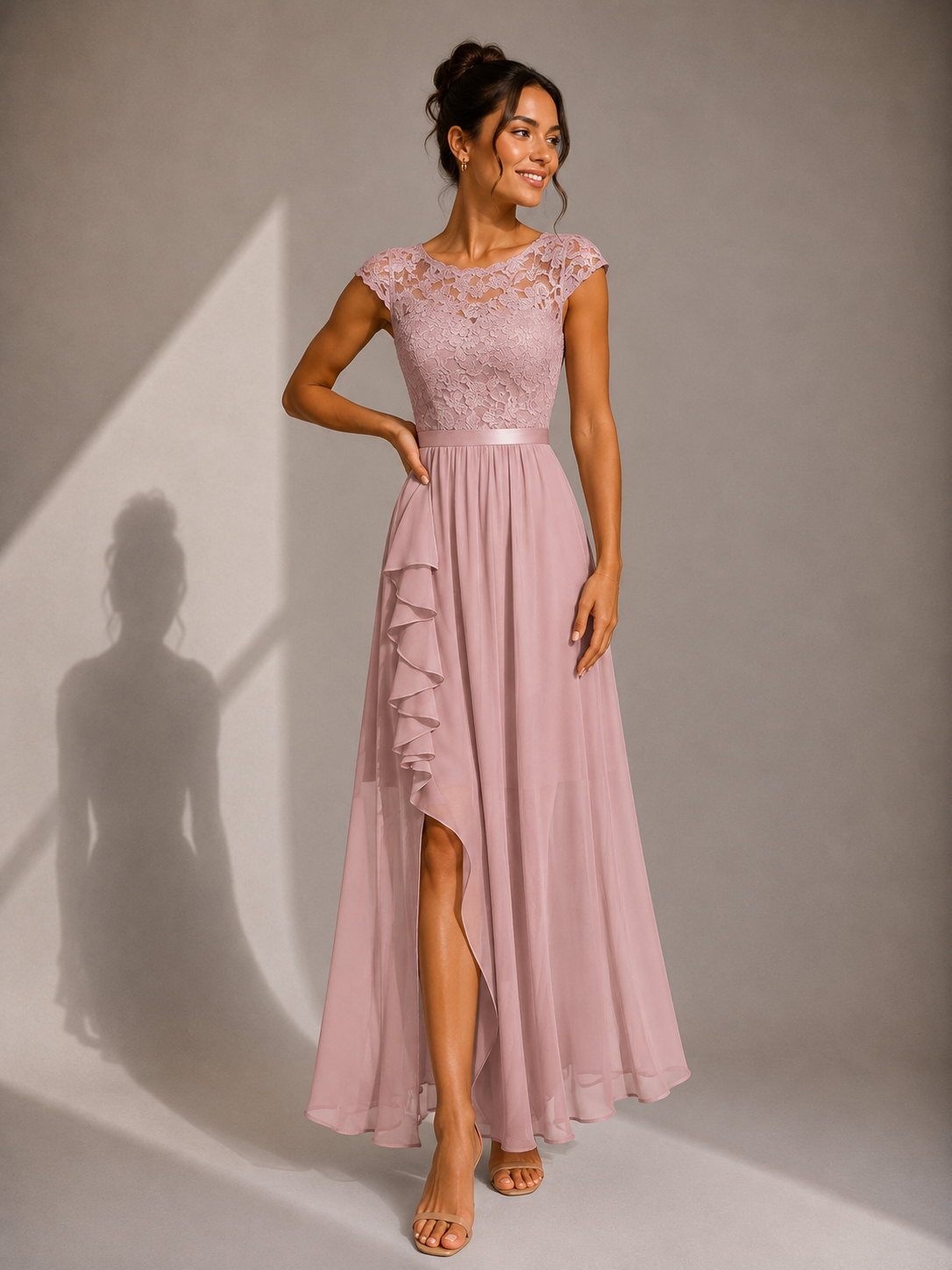 SUSIE | LACE-BODICE HIGH-LOW MAXI DRESS