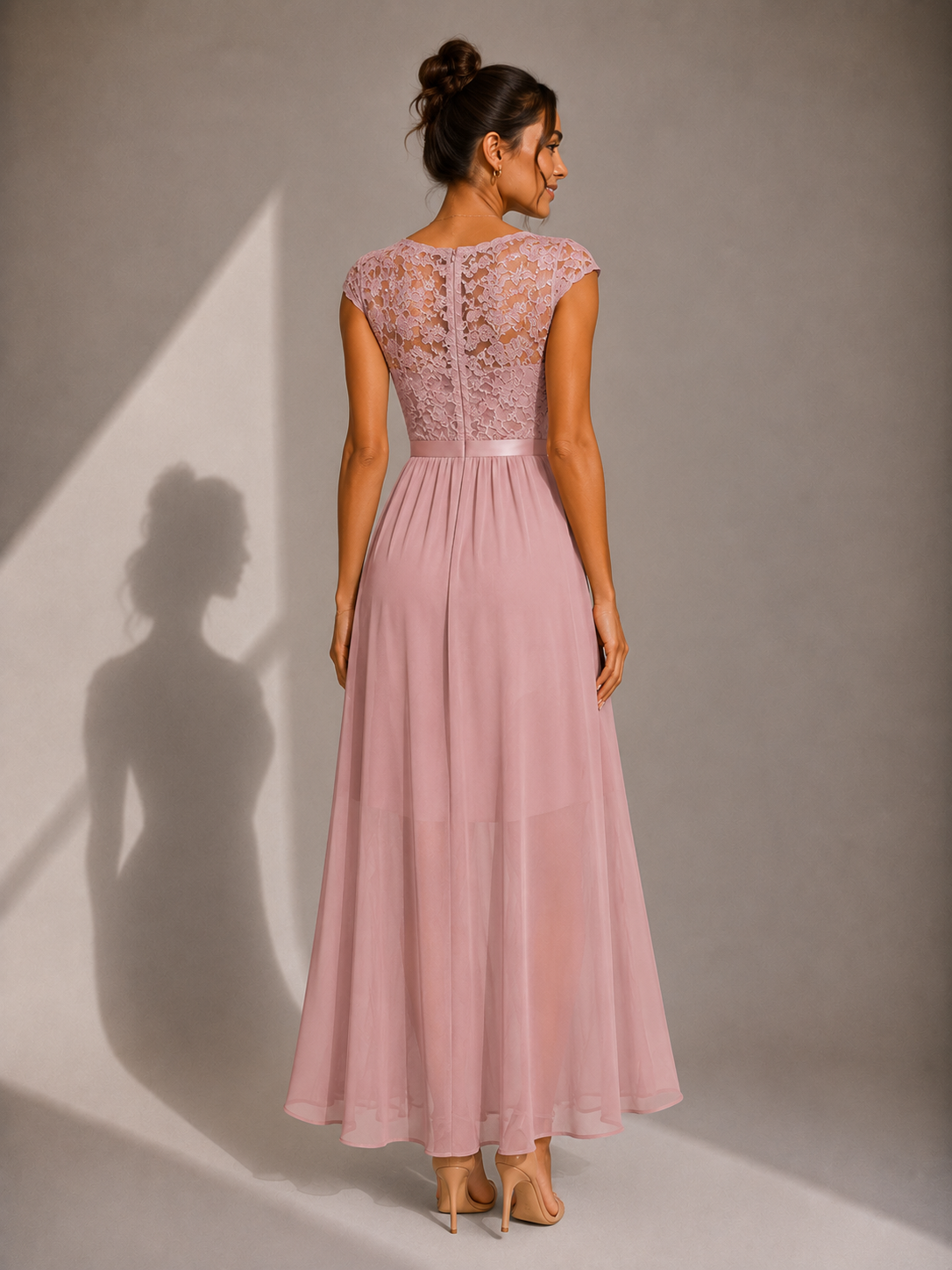 SUSIE | LACE-BODICE HIGH-LOW MAXI DRESS