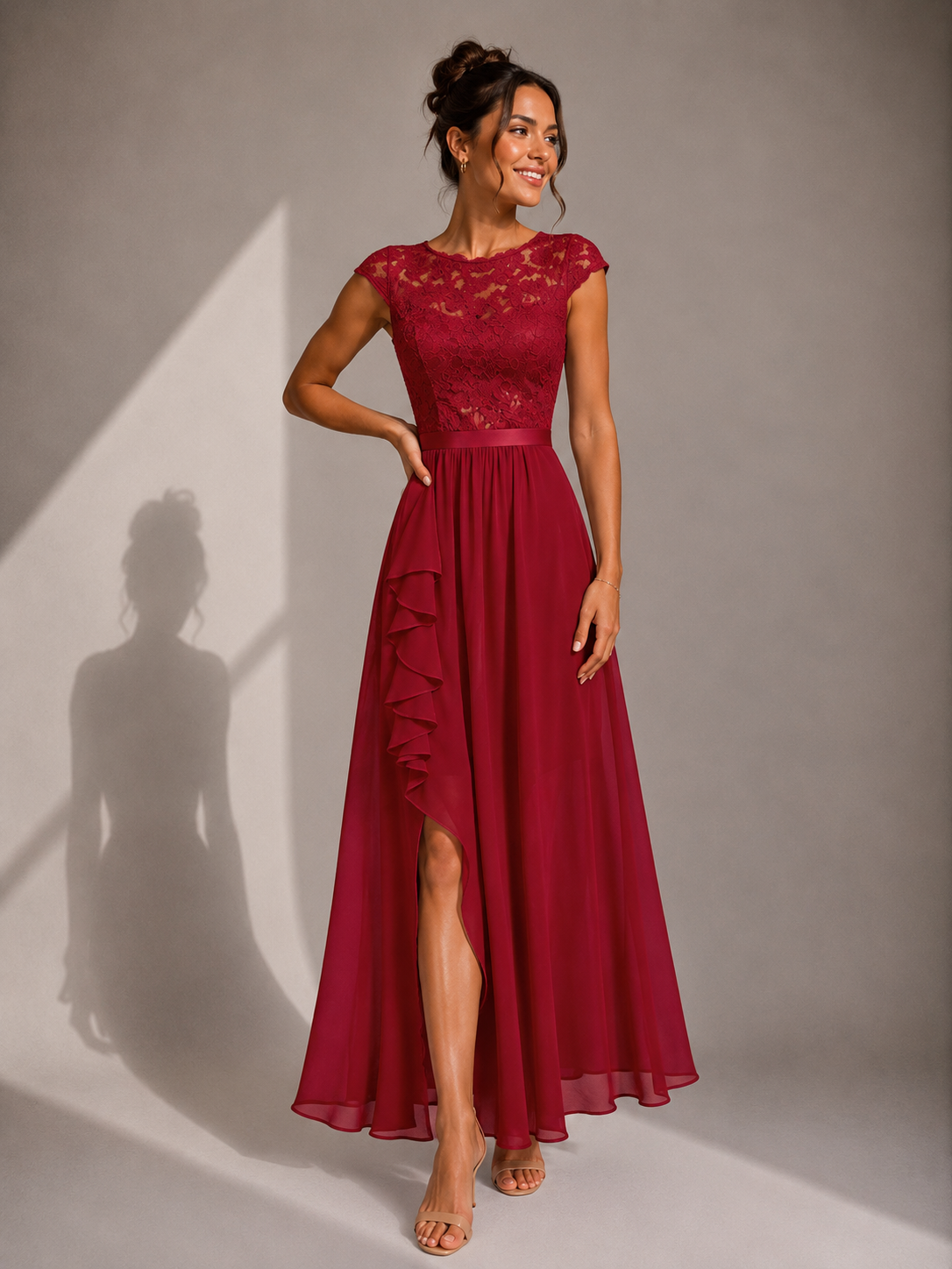 SUSIE | LACE-BODICE HIGH-LOW MAXI DRESS