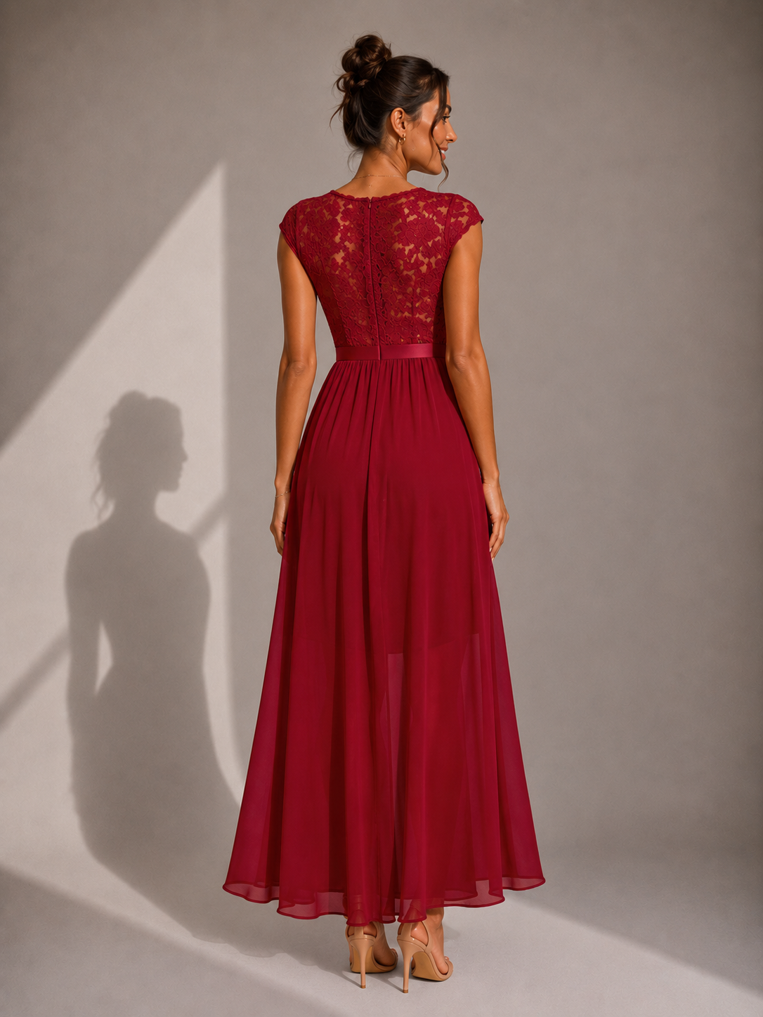 SUSIE | LACE-BODICE HIGH-LOW MAXI DRESS