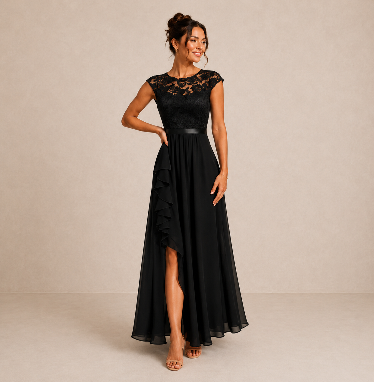 SUSIE | LACE-BODICE HIGH-LOW MAXI DRESS