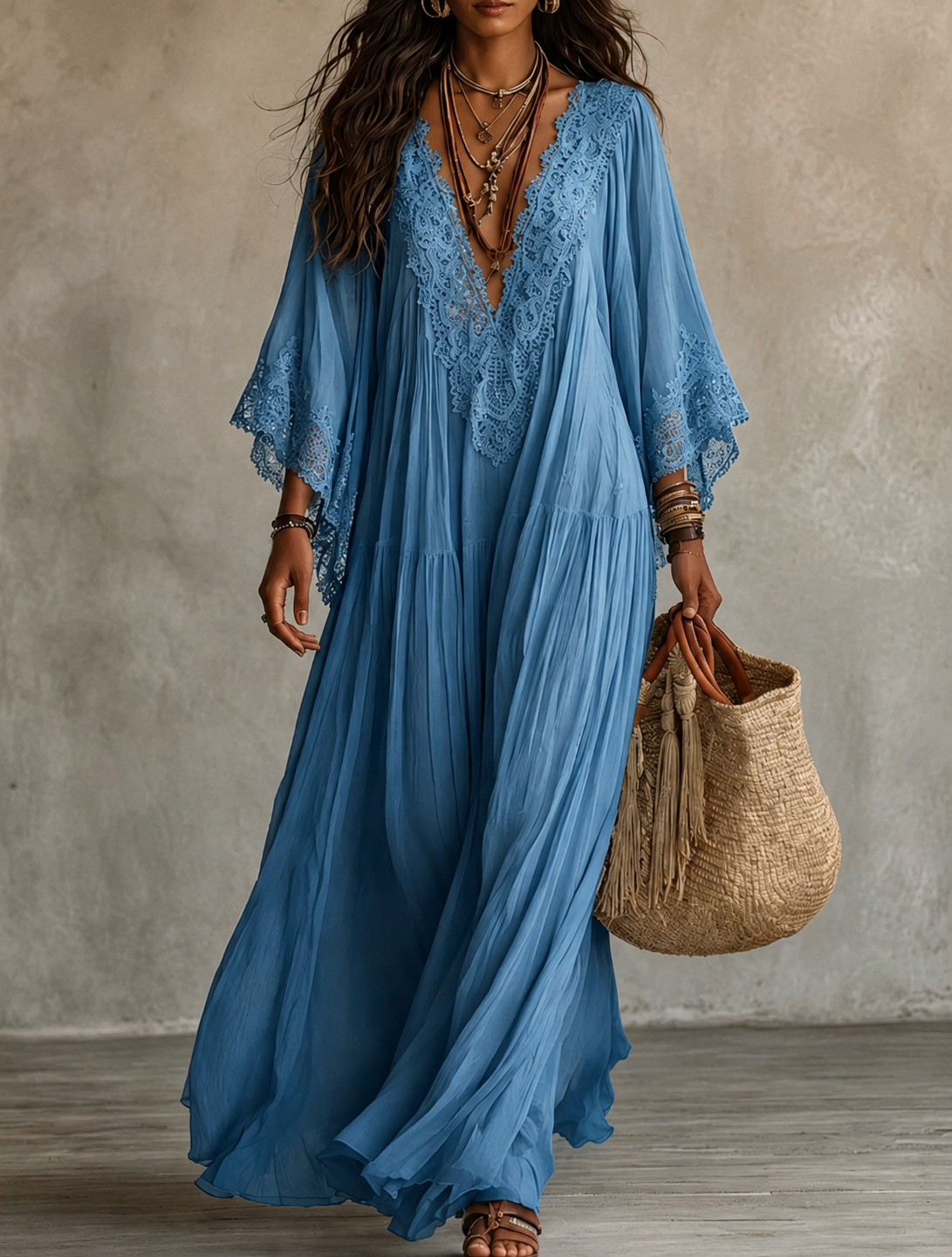 SERINA | CHIFFON AND LACE MAXI DRESS